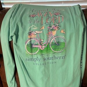 Simply Southern Mint Green Long Sleeve with Pink Bicycle & Floral Graphic